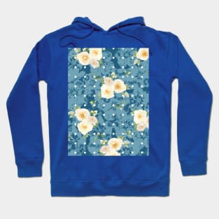 White Roses Polka Dots Abstract Blue Floral Hoodie